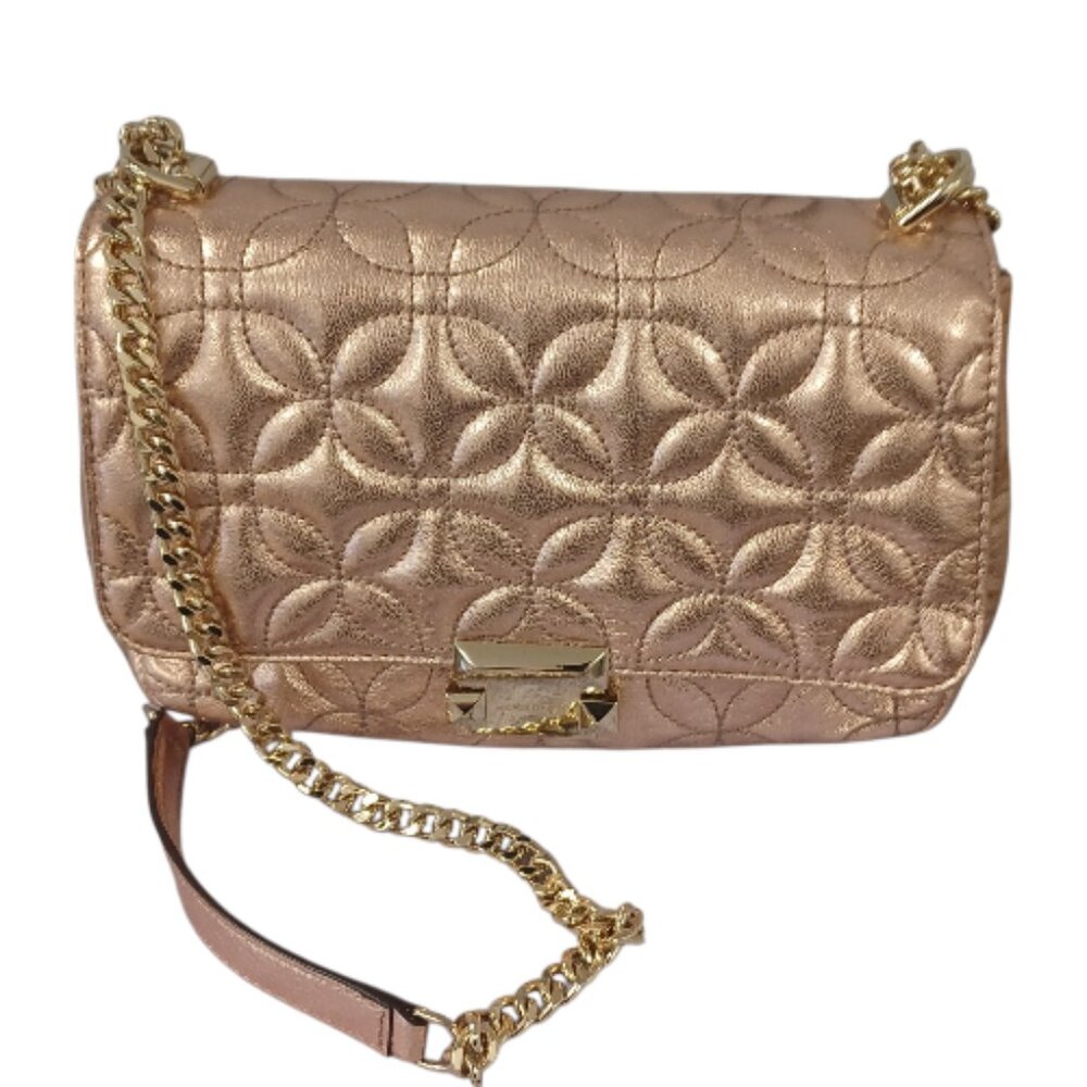 MICHAEL Michael Kors Metallic Rose  Sloan Quilted Leather Shoulder Crossbody Bag - Picture 3 of 12